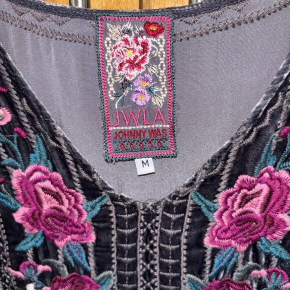 Johnny Was Tilda Tunic Top Velvet Gray Floral Embroidered Poncho Boho M V Neck - Picture 3 of 11